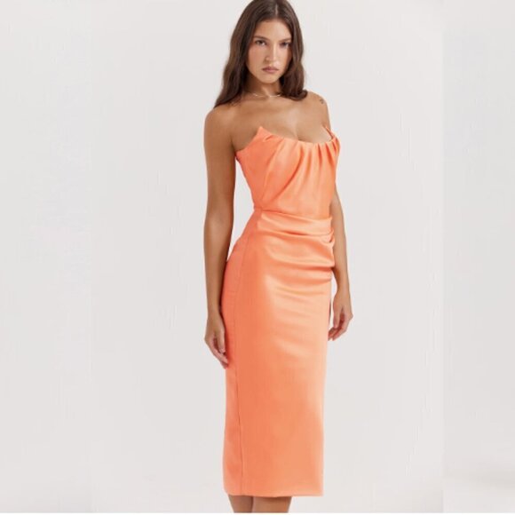 House of CB Alora Tangerine Strapless Corset Midi Dress - XS - Picture 6 of 9